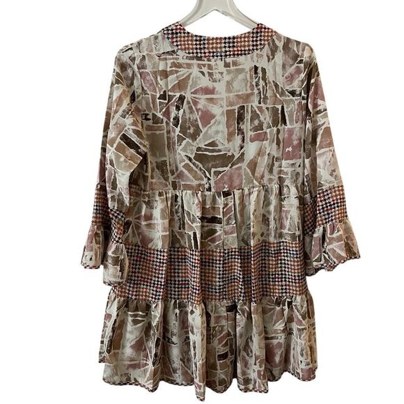 Entro Boho Tiered Mini Dress Geometric Lightweight Tunic Cottage Flowy small NWT - Picture 10 of 14